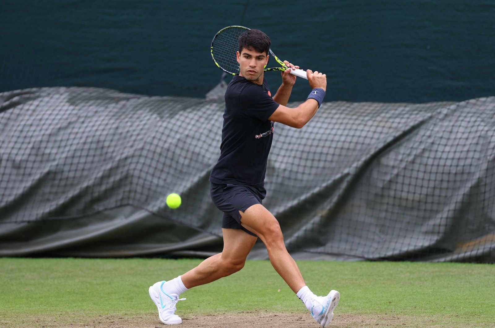 Spain&#039;s Carlos Alcaraz during a Wimbledon practice session at the All England Lawn Tennis and Croquet Club, London, U.K., June 30, 2024. (Reuters Photo)