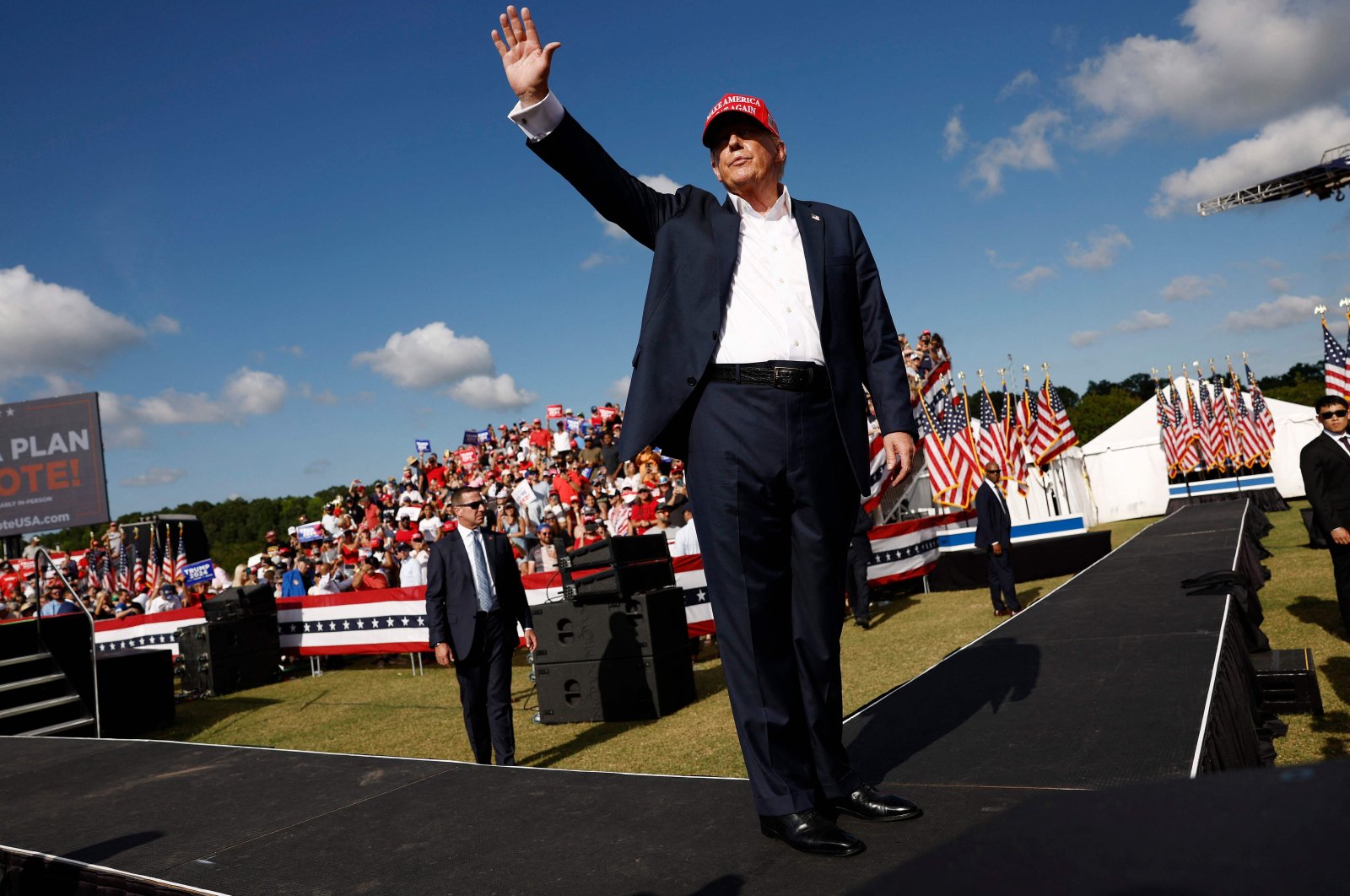 Republican presidential candidate, former U.S. President Donald Trump gestures at a rally in Chesapeake, Virginia, U.S., June 28, 2024. (AFP Photo)
