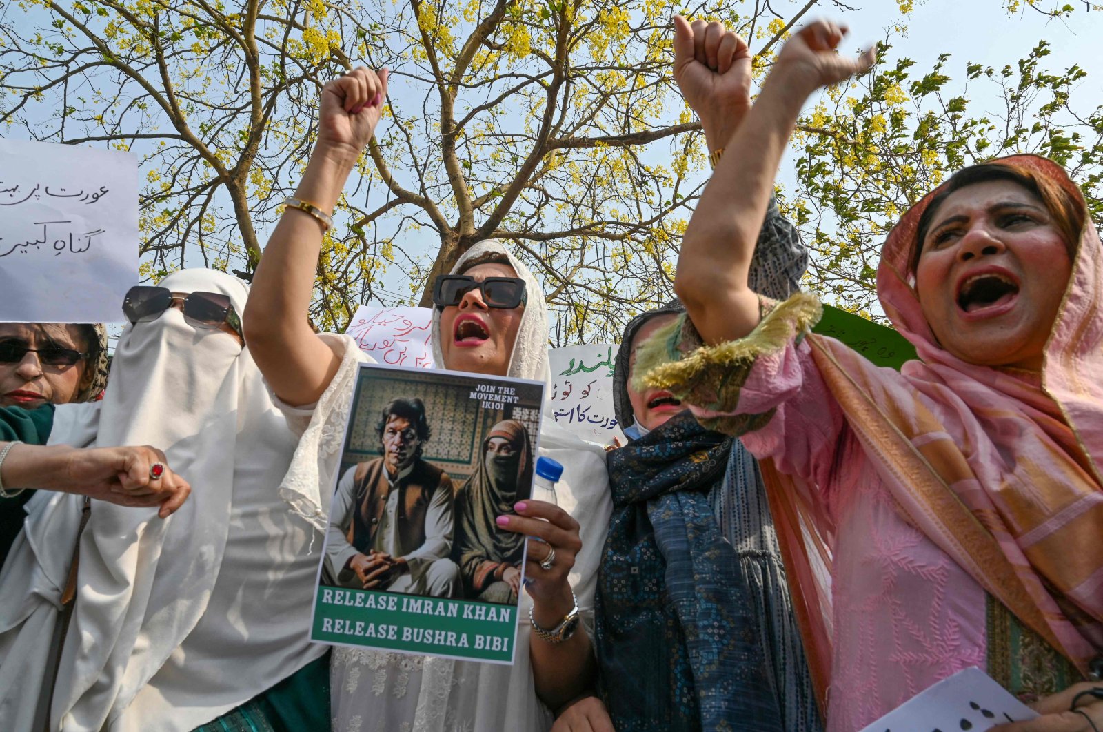 Pakistan&#039;s former prime minister Imran Khan&#039;s supporters protest outside the court in Islamabad, to demand the release of Khan and his wife Bushra Bibi, June 27, 2024. (AFP File Photo)