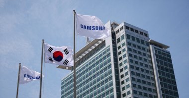 Flags with the logo of Samsung Electronics are seen during a media tour at Samsung Electronics' headquarters, Suwon, South Korea, June 13, 2023. (Reuters Photo)