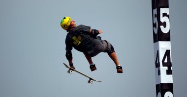 Skateboarder Andy Macdonald performs at the SKB Mini-Mega final during the World Extreme Games in Shanghai, China, May 2, 2014. (Reuters Photo)