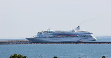 The cruise ship Astoria Grande carrying Russian tourists is photographed near the port in Samsun, northern Türkiye, June 20, 2024. (IHA Photo)