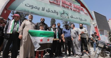People stage a protest against the PKK/YPG's "elections" in Tal Abyad, Syria, May 31, 2024. (AA Photo)
