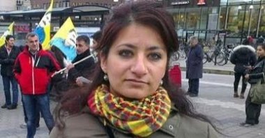 An undated photo shows Zozan Baransson during a pro-PKK rally in an undisclosed location in Sweden. (DHA Photo)