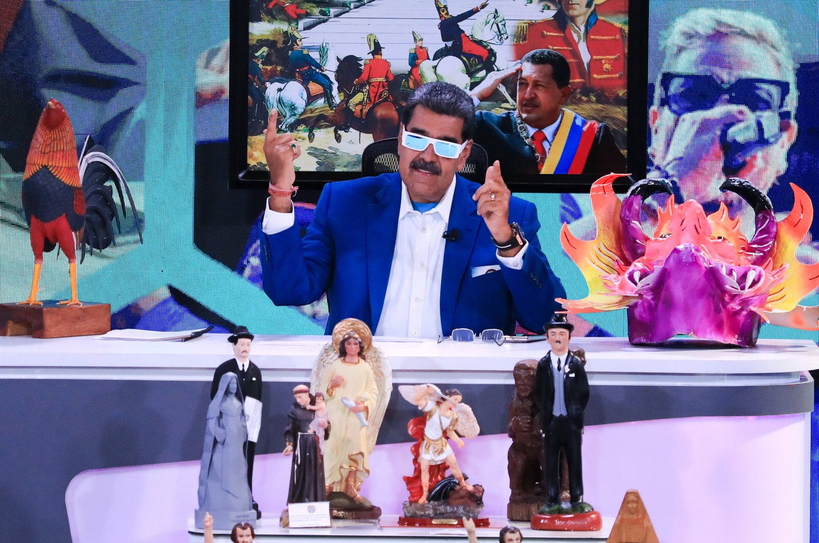 Venezuelan President Nicolas Maduro during the broadcast of his weekly TV program &#039;Con Maduro  &#039; in Caracas, Venezuela, July 1, 2024. (EPA Photo)