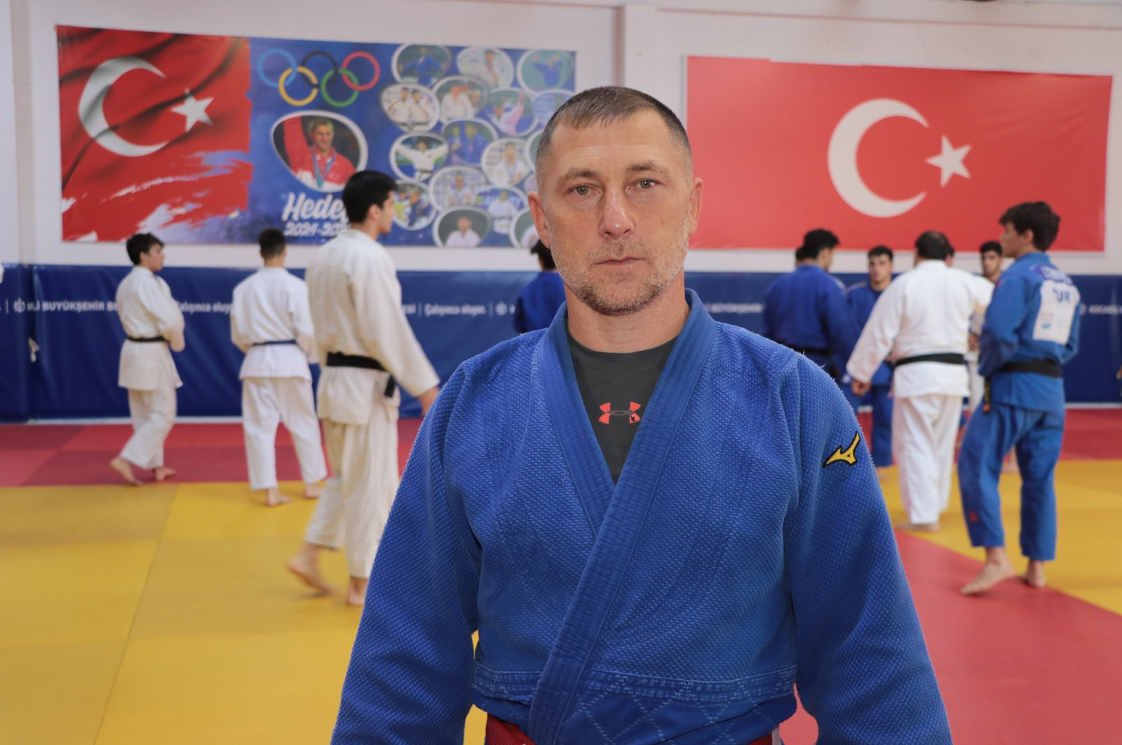 Kocaeli Büyükşehir Belediyesi Kağıtspor&#039;s judo coach Hüseyin Özkan poses for a photo during a training session, Kocaeli, Türkiye, July 2, 2024. (AA Photo)