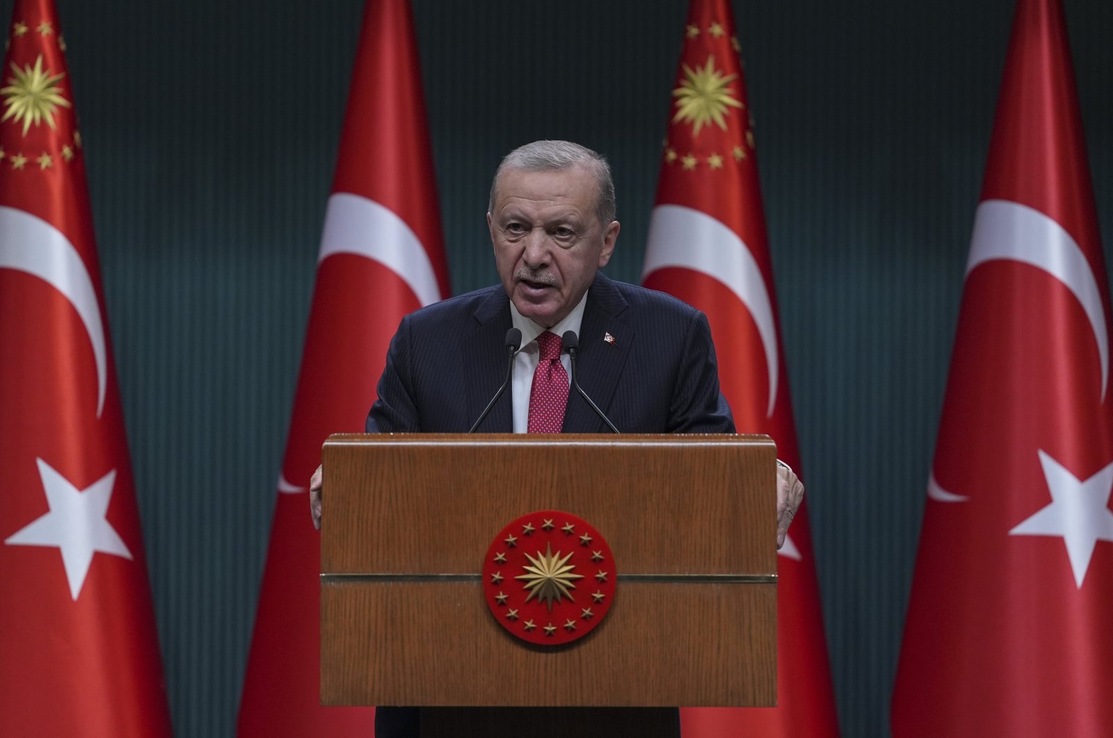 President Recep Tayyip Erdoğan speaks to reporters after a Cabinet meeting, Ankara, Türkiye, July 2, 2024. (AA Photo)