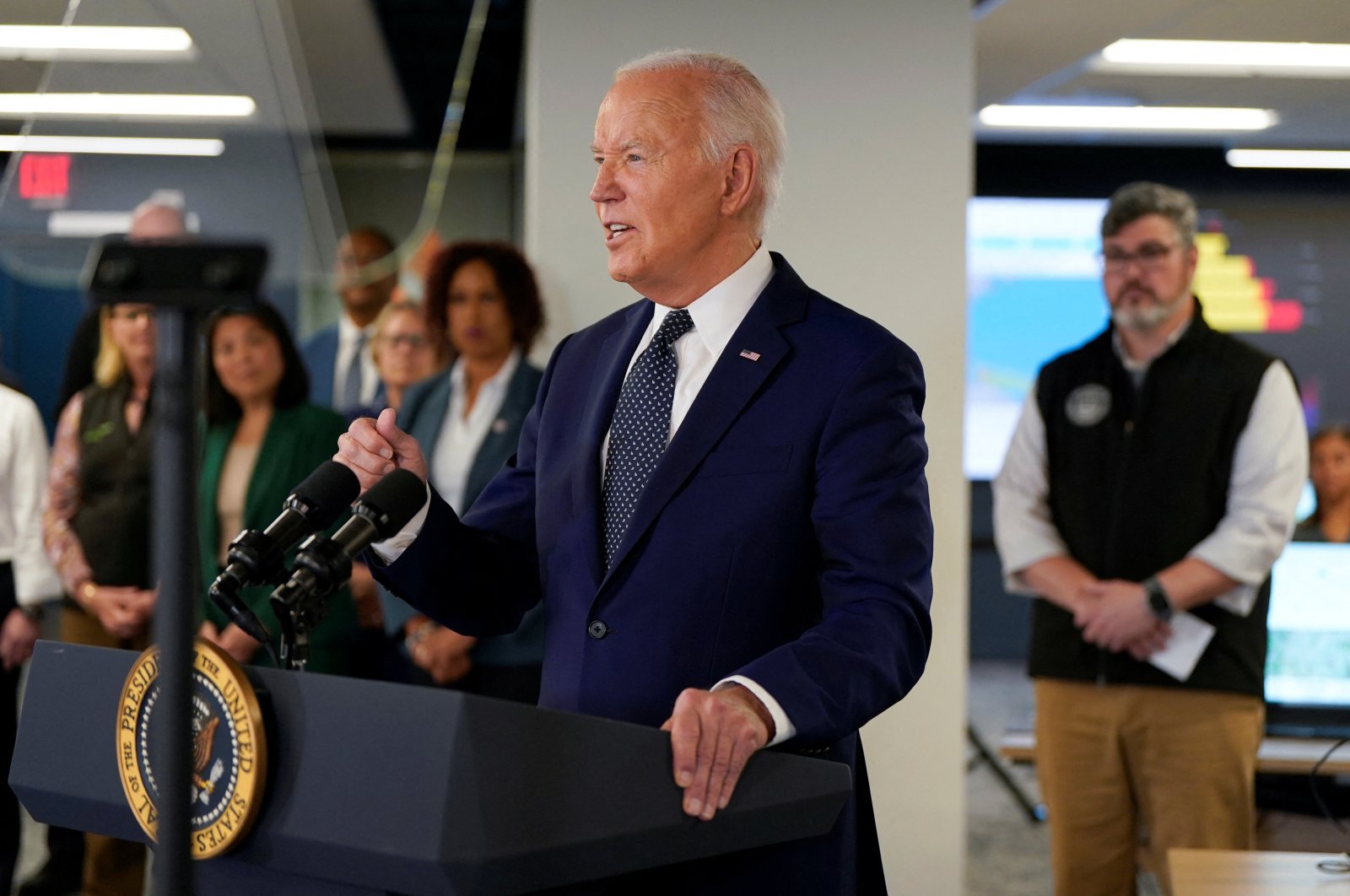
U.S. President Joe Biden delivers remarks on extreme weather at the D.C. Emergency Operations Center in Washington, U.S., July 2, 2024. (Reuters Photo)
