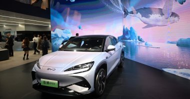 A BYD 07 EV model electric car is displayed at the Beijing Auto Show, Beijing, China, April 25, 2024. (AFP Photo)