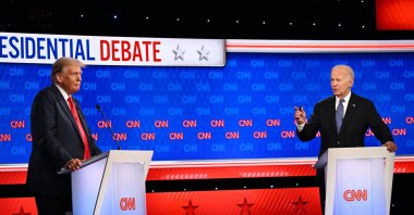 U.S. President Joe Biden (R) and former U.S. President Donald J. Trump (L) participate in the first 2024 presidential election debate, at Georgia Institute of Technology McCamish Pavilion in Atlanta, Georgia, June 27, 2024. (EPA Photo)