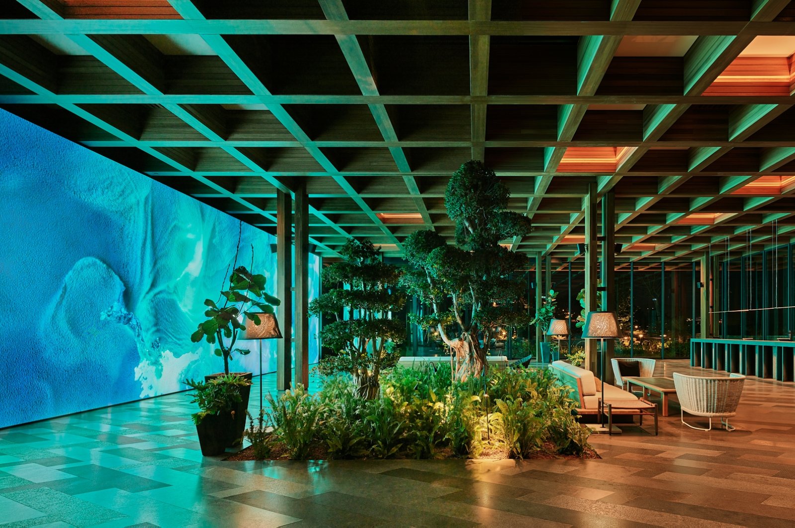 Refik Anadol, a pioneer in the field of AI art presents an installation that captivates visitors in the lobby of Maxx Royal Bodrum, Muğla, Türkiye, July 1, 2024. (Photo courtesy of Maxx Royal Bodrum)