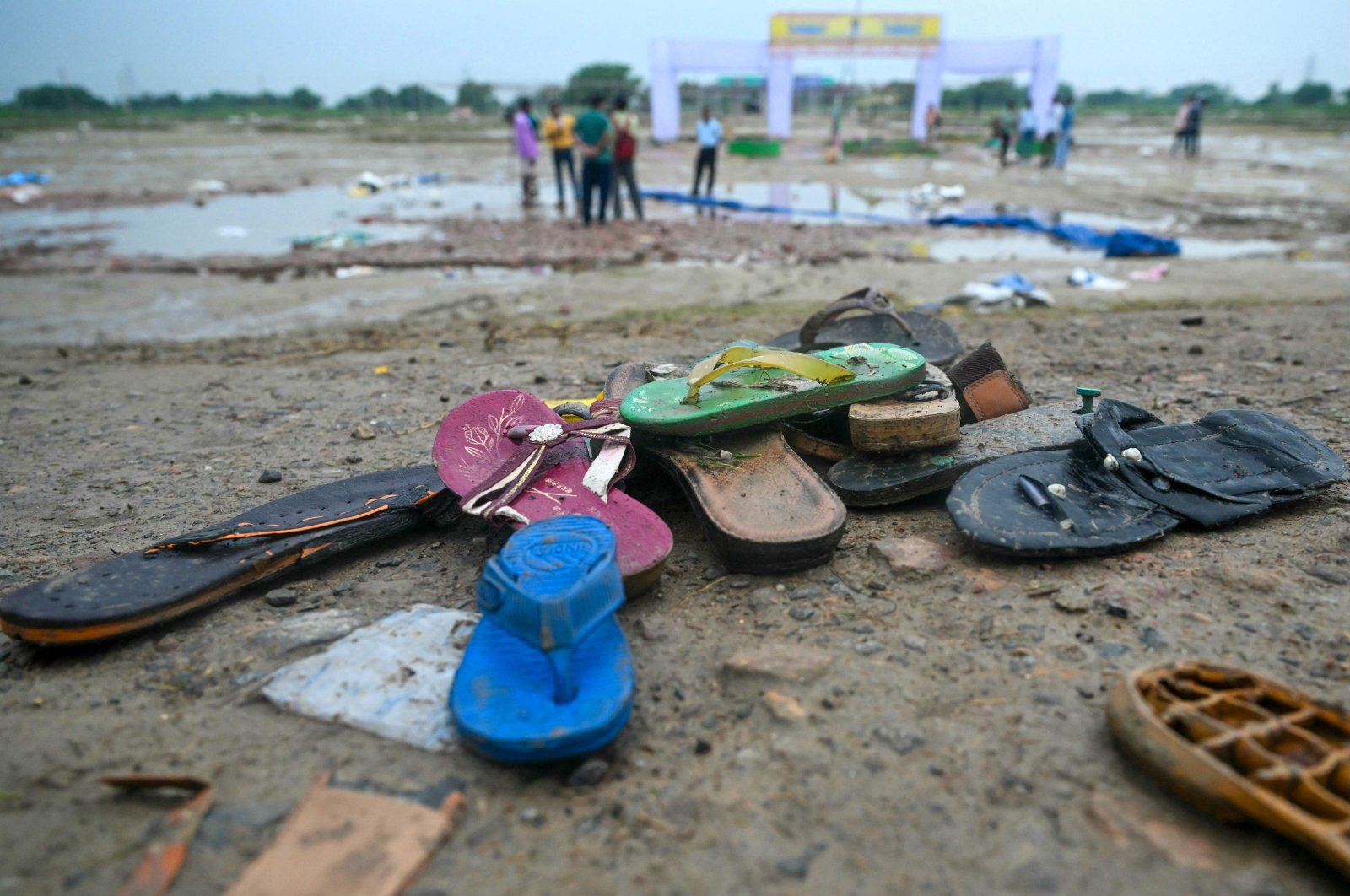 Slippers are pictured where a stampede killed at least 121 people at a religious gathering in Uttar Pradesh state, India, July 3, 2024. (AFP Photo)