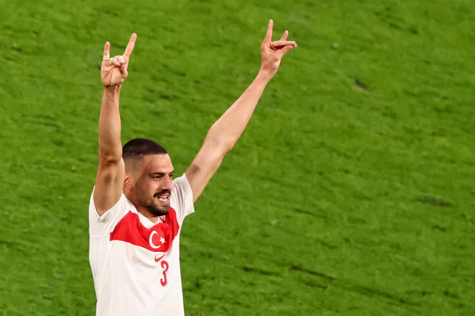 Türkiye&#039;s Merih Demiral celebrates after scoring his 0-2 second goal during the UEFA Euro 2024 round of 16 match against Austria, Leipzig, Germany, July 2, 2024. (EPA Photo)