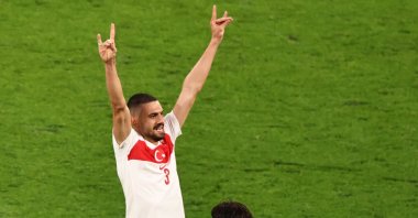 Türkiye's Merih Demiral celebrates after scoring his second goal during the UEFA Euro 2024 Round of 16 match against Austria, Leipzig, Germany, July 2, 2024. (EPA Photo)