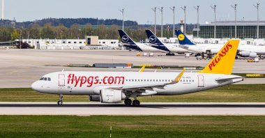 An Airbus A320-251N from Pegasus Airlines takes off from Munich Airport, Munich, Germany, April 6, 2024. (Reuters Photo)