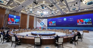 President Recep Tayyip Erdoğan addresses the SCO summit, Astana, Kazakhstan, July 4, 2024. (AA Photo)