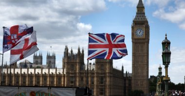 The British Union flag flies in front of the Parliament building on General Election day, in London, Britain, 04 July 2024. (EPA Photo)
