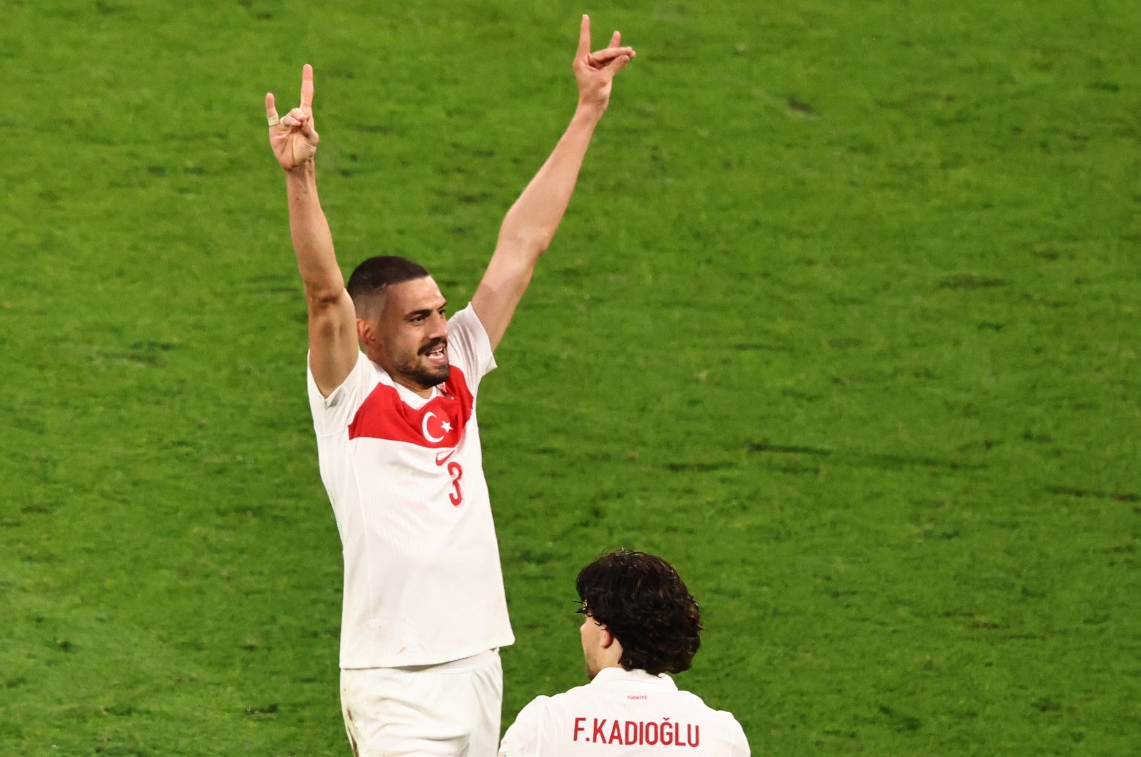 Türkiye&#039;s Merih Demiral celebrates after scoring his second goal during the UEFA Euro 2024 Round of 16 match against Austria, Leipzig, Germany, July 2, 2024. (EPA Photo)