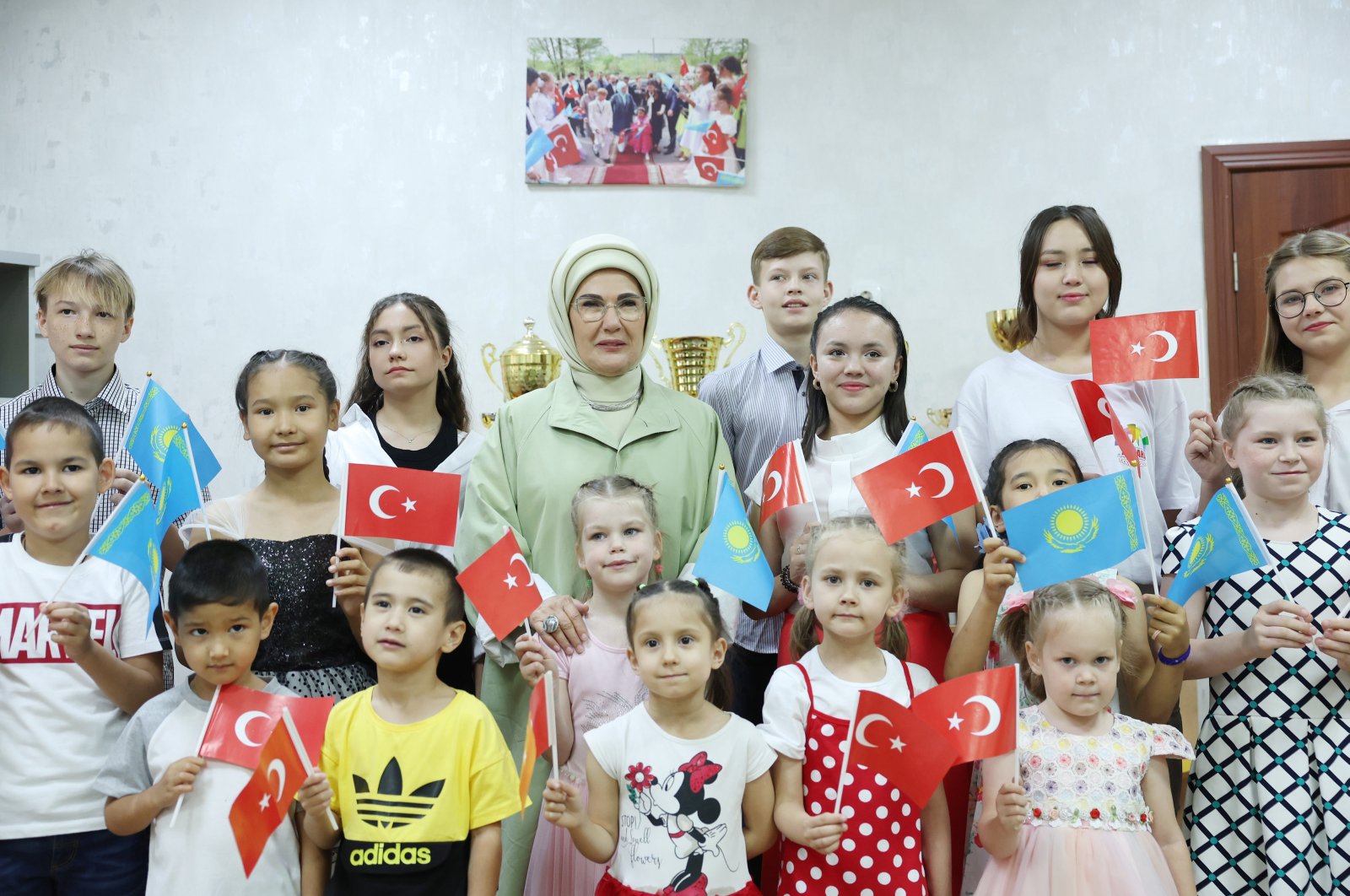 First lady Emine Erdoğan meets with the Kazakh, Uzbek and Russian children, Astana, Kazakhstan, July 4, 2024. (AA Photo)