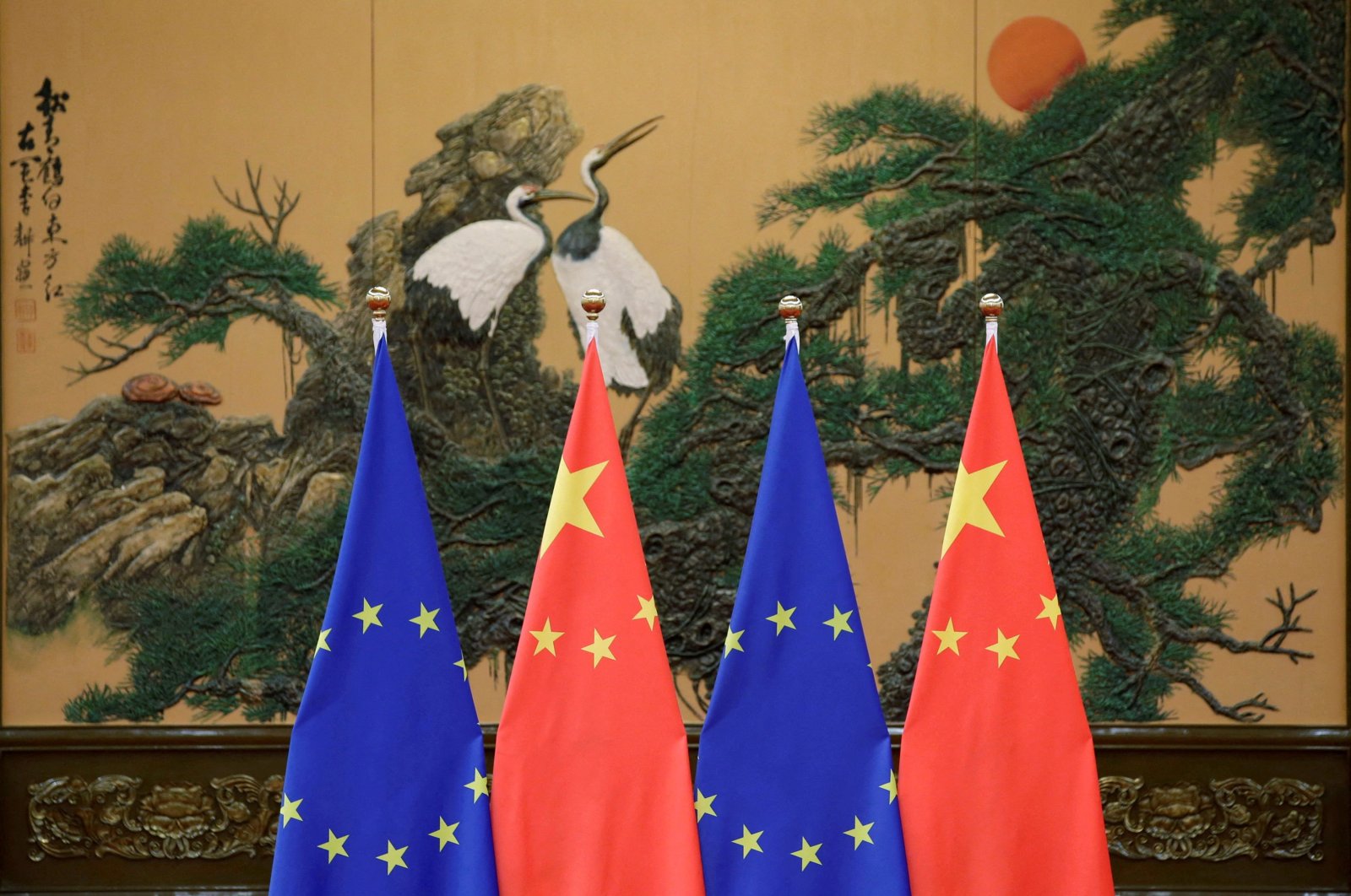 The flags of the European Union and China are pictured during the China-EU summit at the Great Hall of the People, Beijing, China, July 12, 2016. (Reuters Photo)