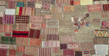 An aerial view shows the carpets left out in the sun, Döşemealtı, Antalya, western Türkiye, July 4, 2024. (AA Photo)