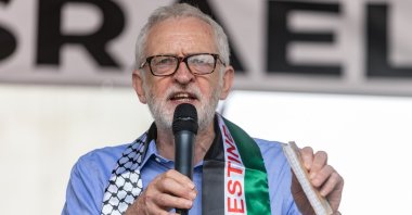 Jeremy Corbyn, member of Parliament for Islington North, addresses tens of thousands of pro-Palestinian protesters at a rally in Whitehall to mark the 76th anniversary of the &quot;nakba,&quot; London, U.K., May 18, 2024. (Getty Images Photo)