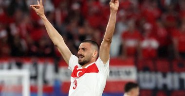 Merih Demiral of Turkey celebrates after scoring his 0-2 second goal during the UEFA EURO 2024 Round of 16 soccer match between Austria and Türkiye, in Leipzig, Germany, July 2, 2024. (EPA Photo)
