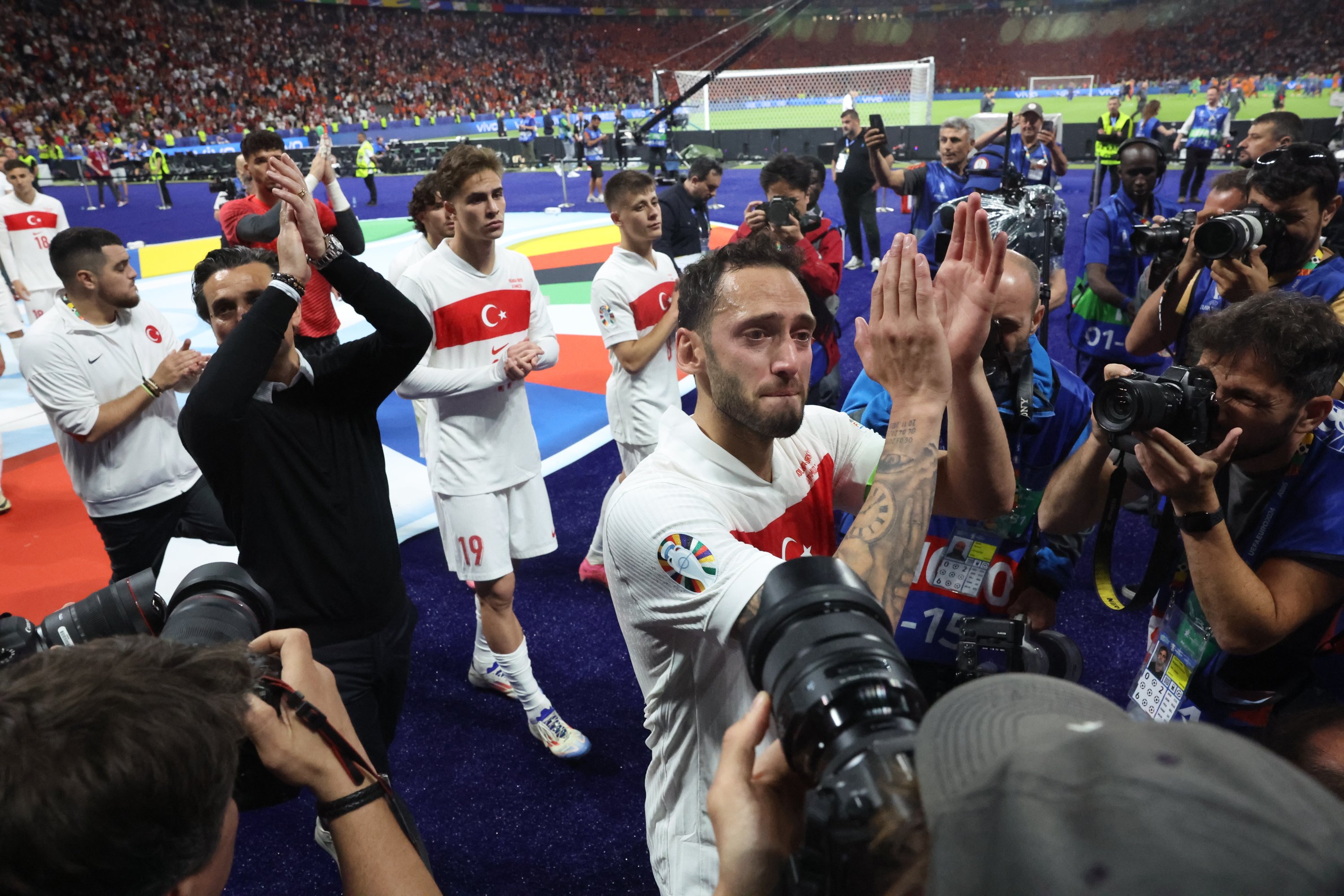 Türkiye's players applaud fans after the Euro 2024 match against the Netherlands, Berlin, Germany, July 6, 2024. (DHA Photo)