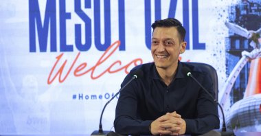 Mesut Ozil speaks to the media in Istanbul, Türkiye, July 14, 2022. (AP Photo)