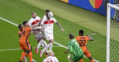 Türkiye's Samet Akaydın heads to score a goal during the Euro 2024 match against the Netherlands, Berlin, Germany, July 6, 2024. (Reuters Photo)