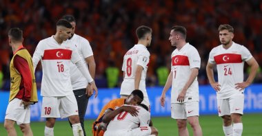 Türkiye&#039;s players look dejected after the Euro 2024 match against the Netherlands, Berlin, Germany, July 6, 2024. (EPA Photo)