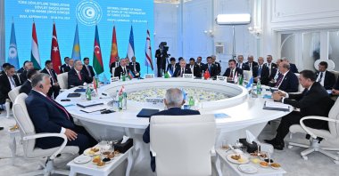 Officials during a round table at the Informal Summit of the Heads of State of the Organization of Turkic States (OTS), Shusha, Karabakh, Azerbaijan, July 6, 2024. (AA Photo)