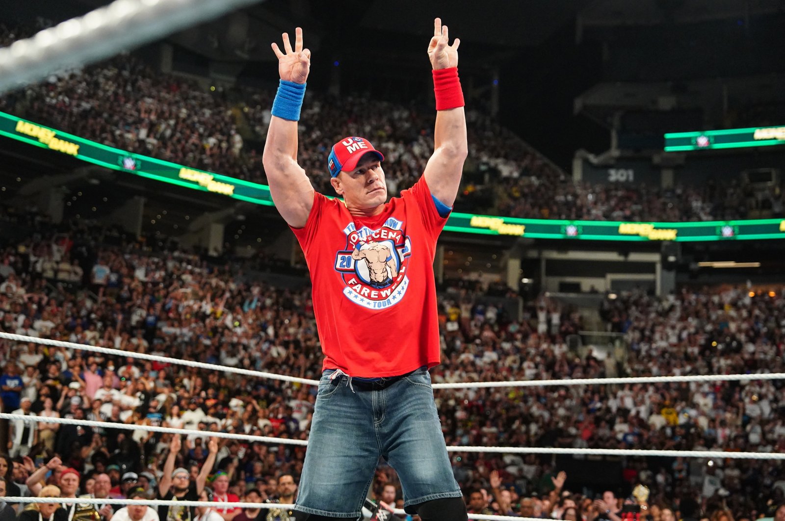 John Cena makes his way to the ring during WWE&#039;s Money in the Bank event, in Toronto, Ontario, July 6, 2024.