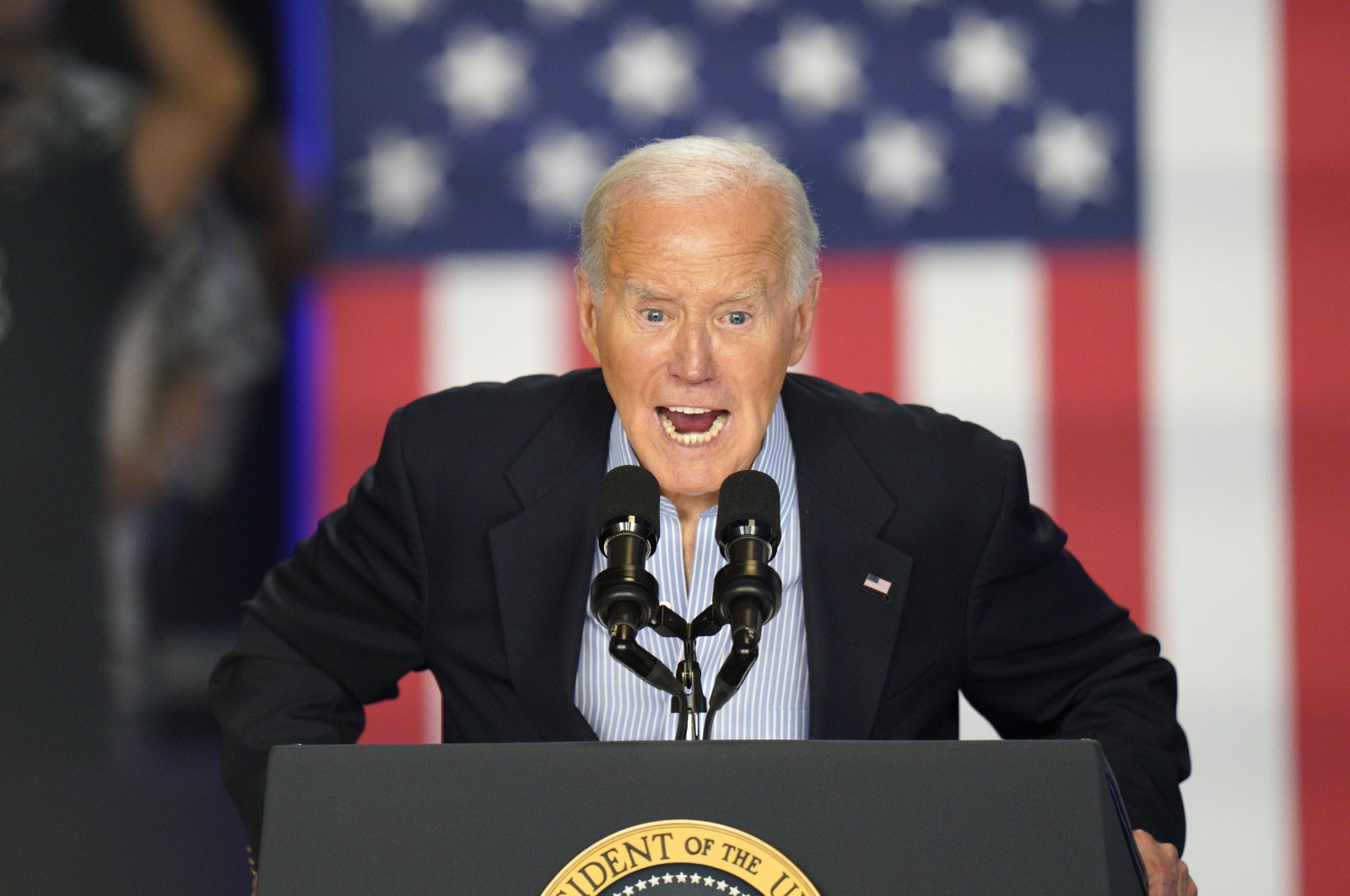 U.S. President Joe Biden speaks about staying in the race for the presidency during a campaign stop in Madison, Wisconsin, U.S., July 5, 2024. (EPA Photo)