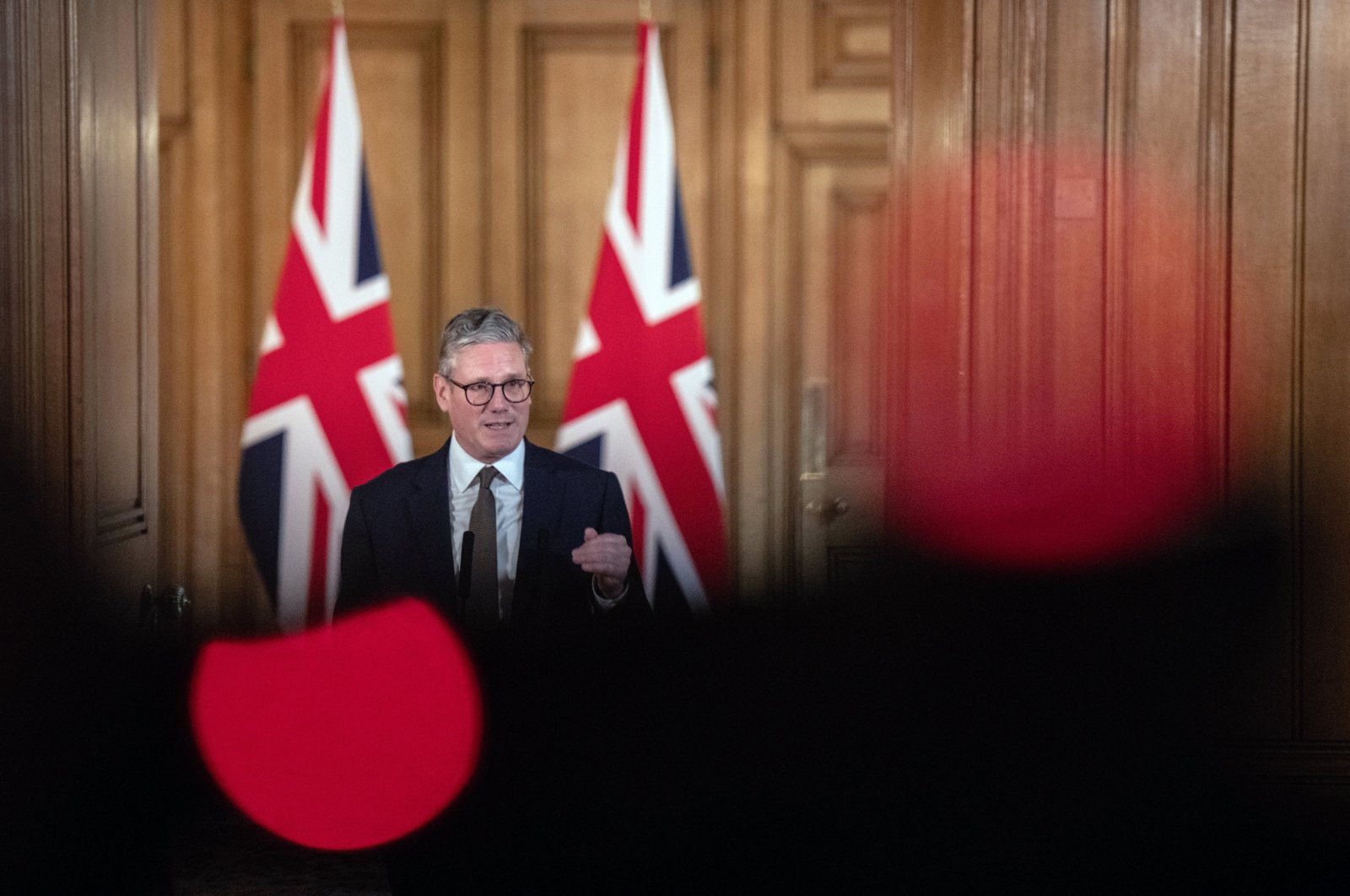 Britain&#039;s Prime Minister Keir Starmer speaks during a news conference following his first cabinet meeting, at 10 Downing St. in London, U.K., July 6, 2024. (EPA Photo)