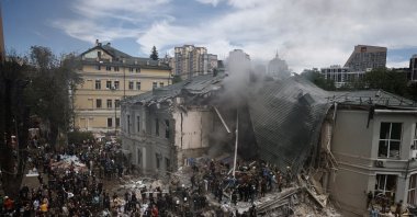 Rescuers work at Ohmatdyt Children&#039;s Hospital, which was damaged during Russian missile strikes, amid Russia&#039;s attack on Ukraine, Kyiv, Ukraine, July 8, 2024. (Reuters Photo)