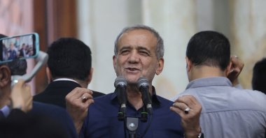 Iran&#039;s President-elect Masoud Pezeshkian speaks during a gathering with his supporters at the shrine of Iran&#039;s late leader Ayatollah Ruhollah Khomeini, Tehran, Iran, July 6, 2024. (Reuters Photo)
