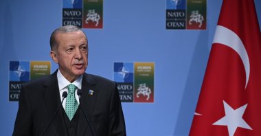 President Recep Tayyip Erdoğan during a news conference at NATO Public Forum 2023 at the Lithuanian Exhibition and Congress Center in Vilnius, July 12, 2023. (Reuters File Photo)
