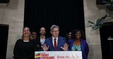  Jean-Luc Melenchon leader of La France Insoumise (LFI) reacts after the announcement of the results of the second round of the legislative elections in Paris, France, July 7, 2024. (EPA Photo)
