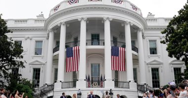 
U.S. President Joe Biden and first lady Jill Biden host a July Fourth barbecue for active-duty U.S. military members and their families, with U.S. Defense Secretary Lloyd Austin and his wife Charlene Austin and the Reverend Dr. Robert Wright Lee IV in attendance, at the White House in Washington, U.S., July 4, 2024. (Reuters Photo)