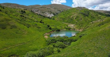  An aerial view shows a lake in the Kop Mountain, Bayburt , Türkiye, July 8, 2024. (AA Photo)