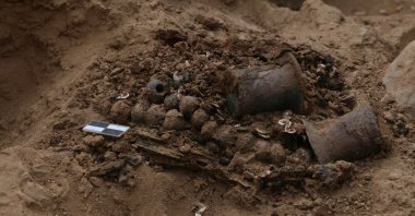 The remains of necklaces, earrings and bracelets are seen at a site where archaeologists discovered the remains of what is believed to be wealthy members of the Chimu civilization, a pre-Inca society that thrived for centuries in arid plains nestled between the Pacific Ocean and Andes Mountains, Trujillo, Peru, June 17, 2024. (Reuters Photo)