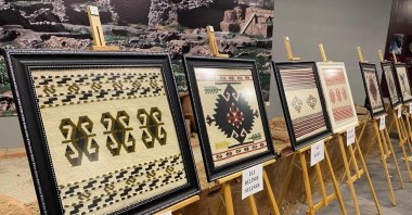 The artworks are exhibited in the 'Motifs from Sarız District Kilims' exhibition, Kayseri, Türkiye, July 8, 2024. (İHA Photo)