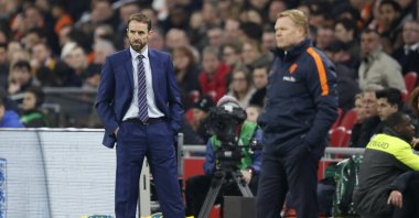 England&#039;s Gareth Southgate and the Netherlands&#039; Ronald Koeman during the International friendly match at the Amsterdam Arena, Amsterdam, The Netherlands, March 23, 2018. (Getty Images Photo)