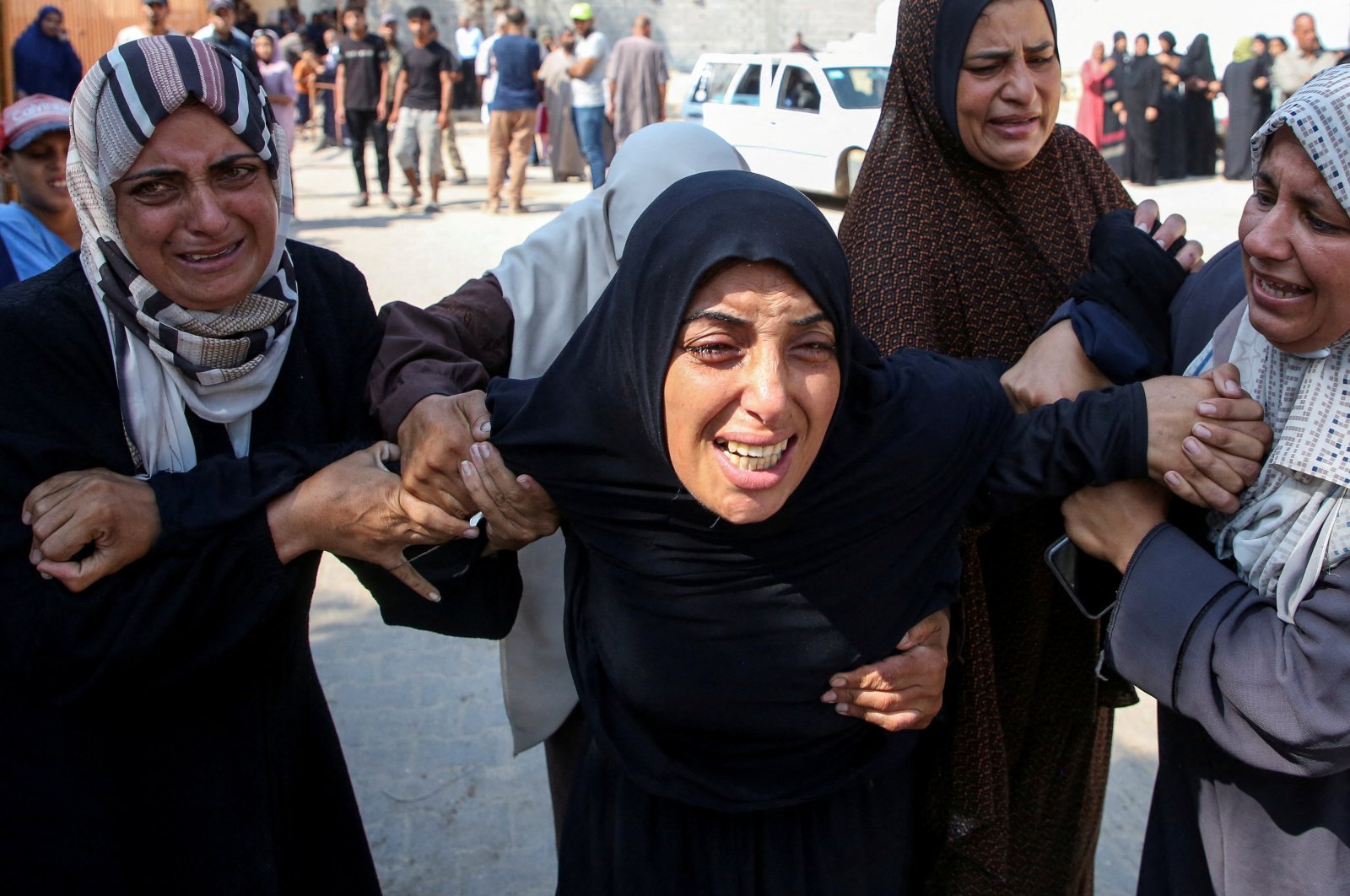 The mother of Kamel Ghabayen, a Palestinian who was held by Israel and killed by an Israeli strike after releasing them stripped naked and in handcuffs, reacts at Nasser Hospital, Khan Younis, Gaza Strip, Palestine, July 7, 2024. (Reuters Photo)