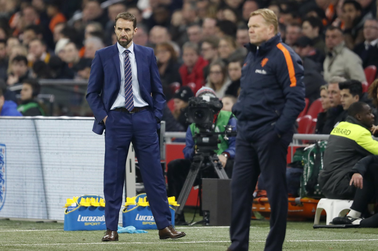 England&#039;s Gareth Southgate and the Netherlands&#039; Ronald Koeman during the International friendly match at the Amsterdam Arena, Amsterdam, The Netherlands, March 23, 2018. (Getty Images Photo)