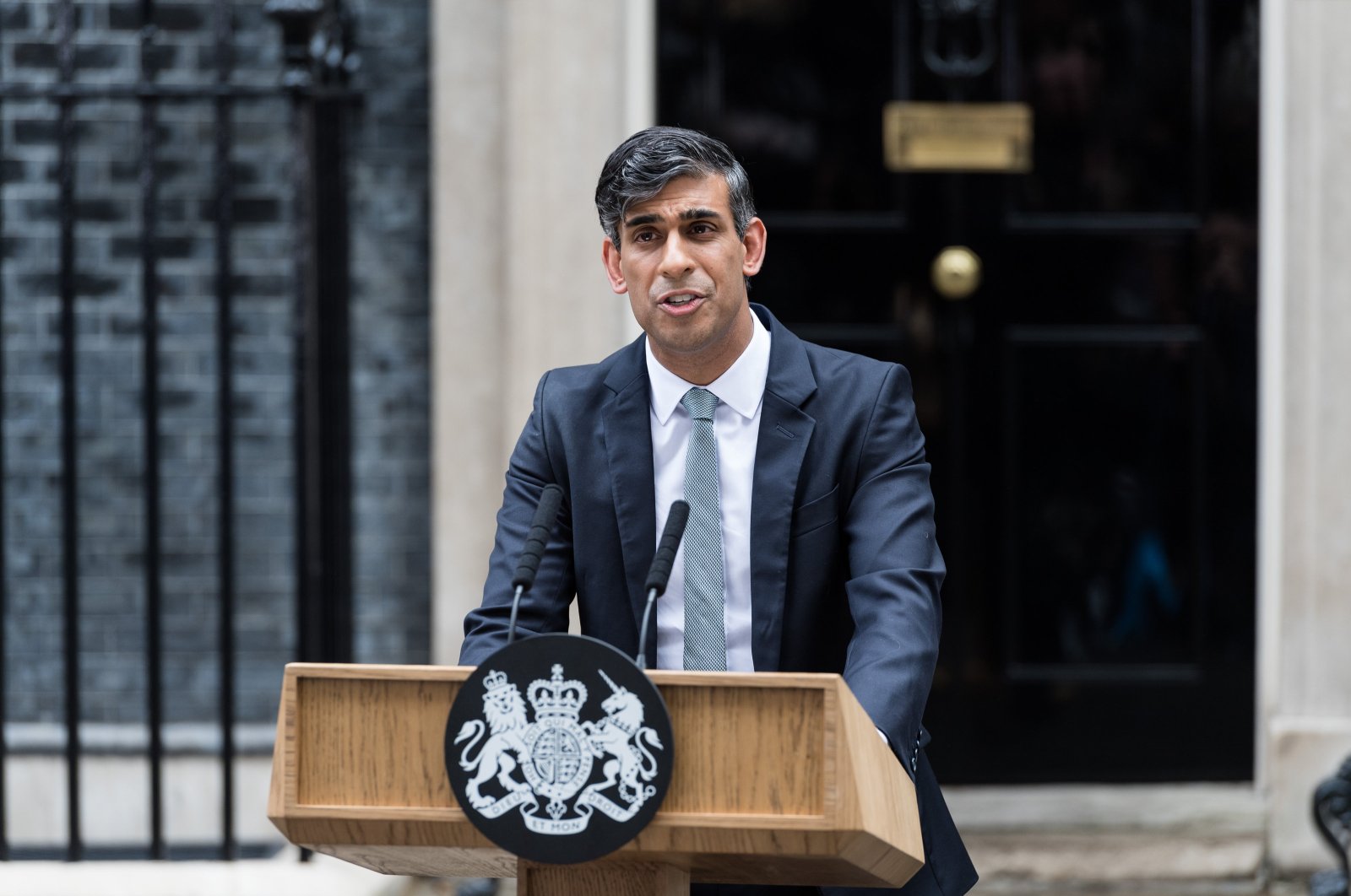 Former British Prime Minister Rishi Sunak delivers a statement outside Downing Street following the results of the elections, London, U.K., July 5, 2024. (AA Photo)