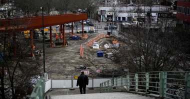 A construction site of a new footbridge linking the Stade de France and Le Franc Moisin neighborhood of Saint-Denis, northern Paris, France, March 13, 2024. (AFP Photo)