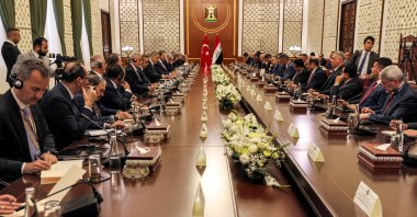 Türkiye's delegation led by President Recep Tayyip Erdoğan meets with Iraqi Prime Minister Mohammed S. Al Sudani and his officials, Baghdad, Iraq, April 22, 2024. (Reuters Photo)