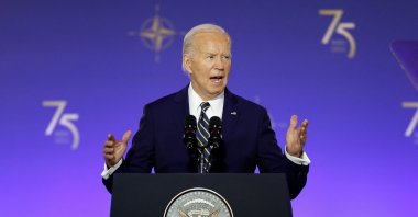 U.S. President Joe Biden delivers remarks during the NATO 75th anniversary celebratory event at the Andrew Mellon Auditorium,  Washington, D.C., U.S., July 9, 2024. (AFP Photo)